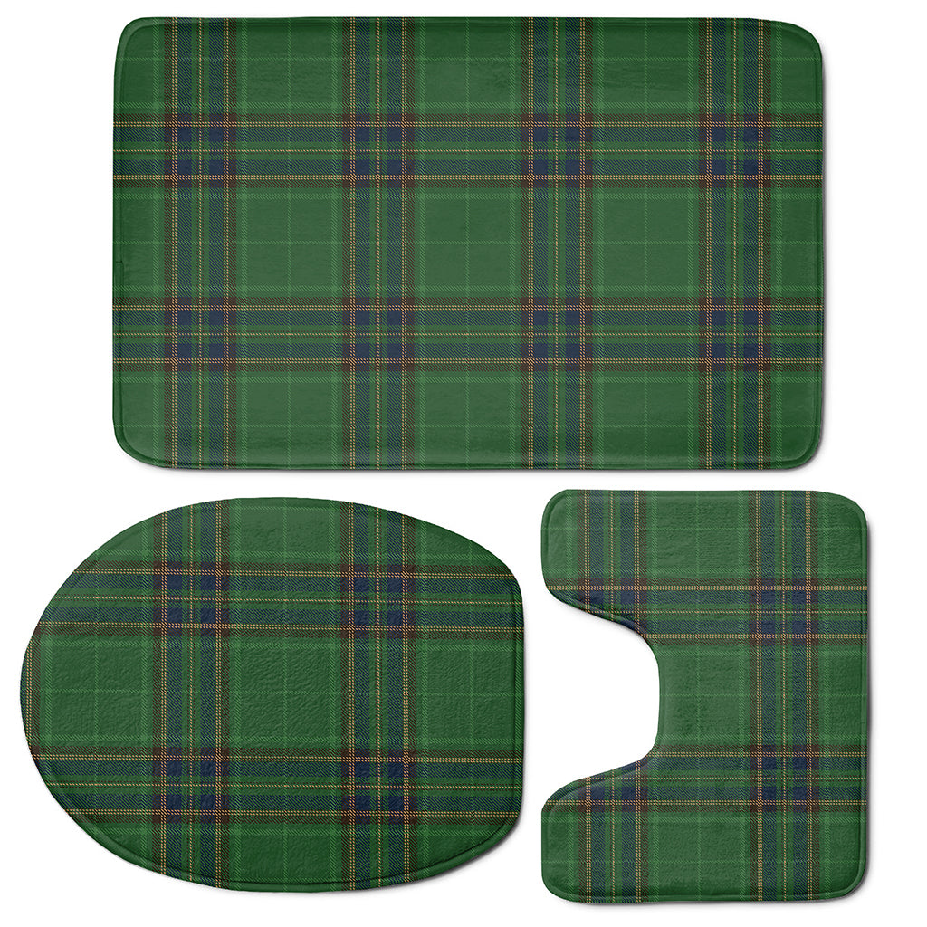 Green And Blue Stewart Tartan Print 3 Piece Bath Mat Set