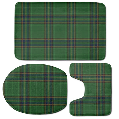 Green And Blue Stewart Tartan Print 3 Piece Bath Mat Set