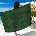 Green And Blue Stewart Tartan Print Beach Sarong Wrap