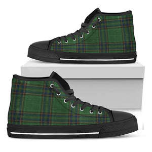 Green And Blue Stewart Tartan Print Black High Top Shoes