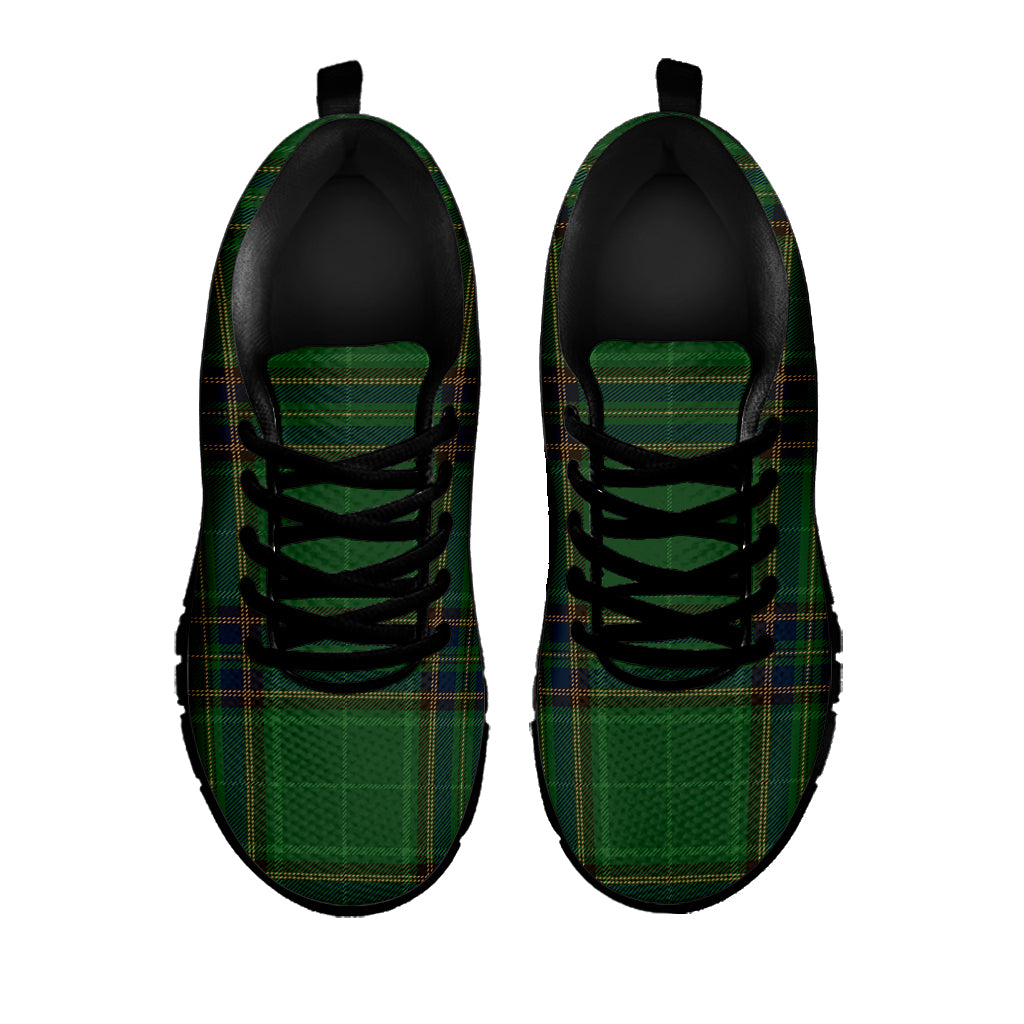 Green And Blue Stewart Tartan Print Black Sneakers