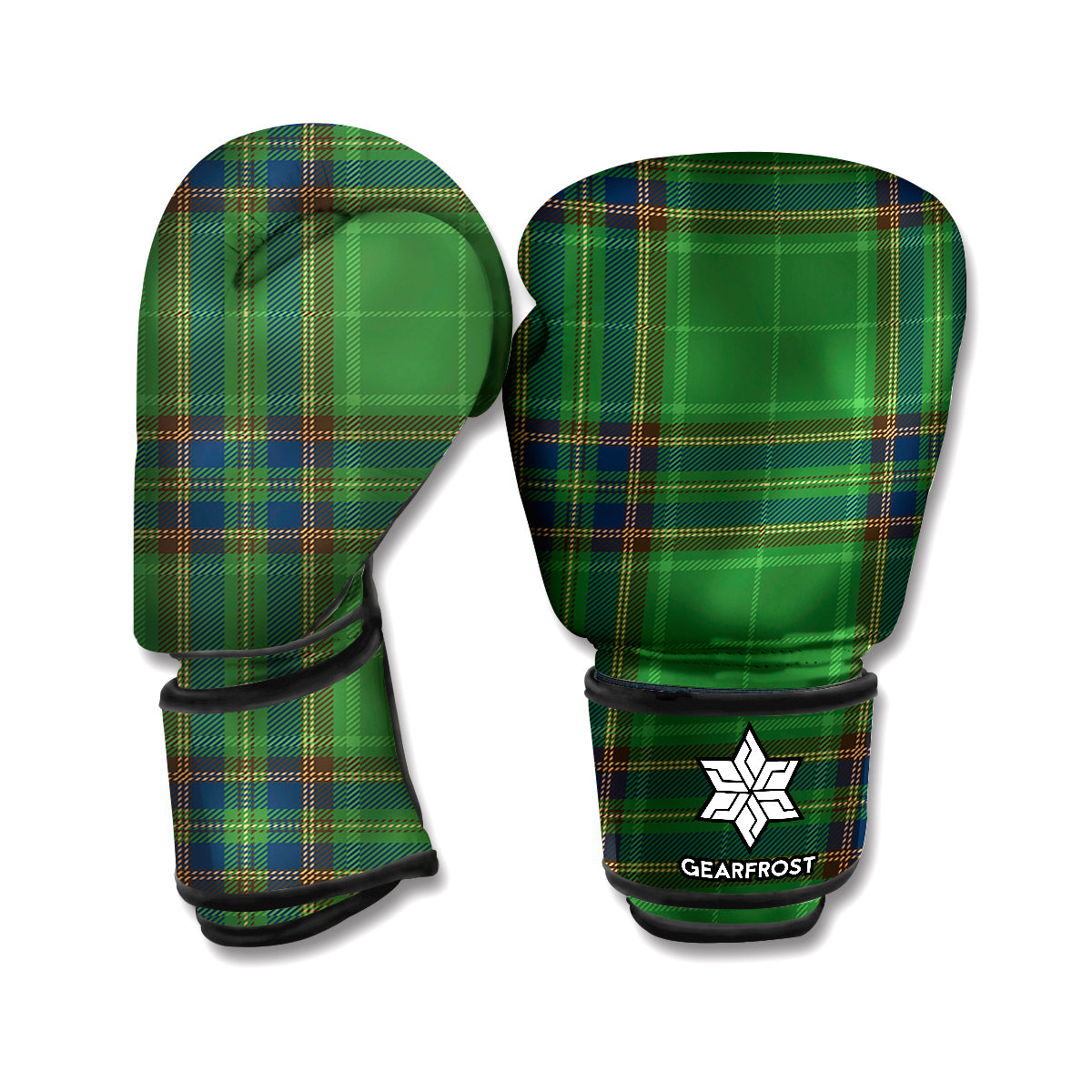 Green And Blue Stewart Tartan Print Boxing Gloves