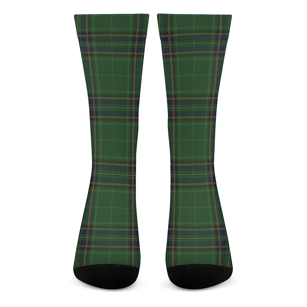 Green And Blue Stewart Tartan Print Crew Socks