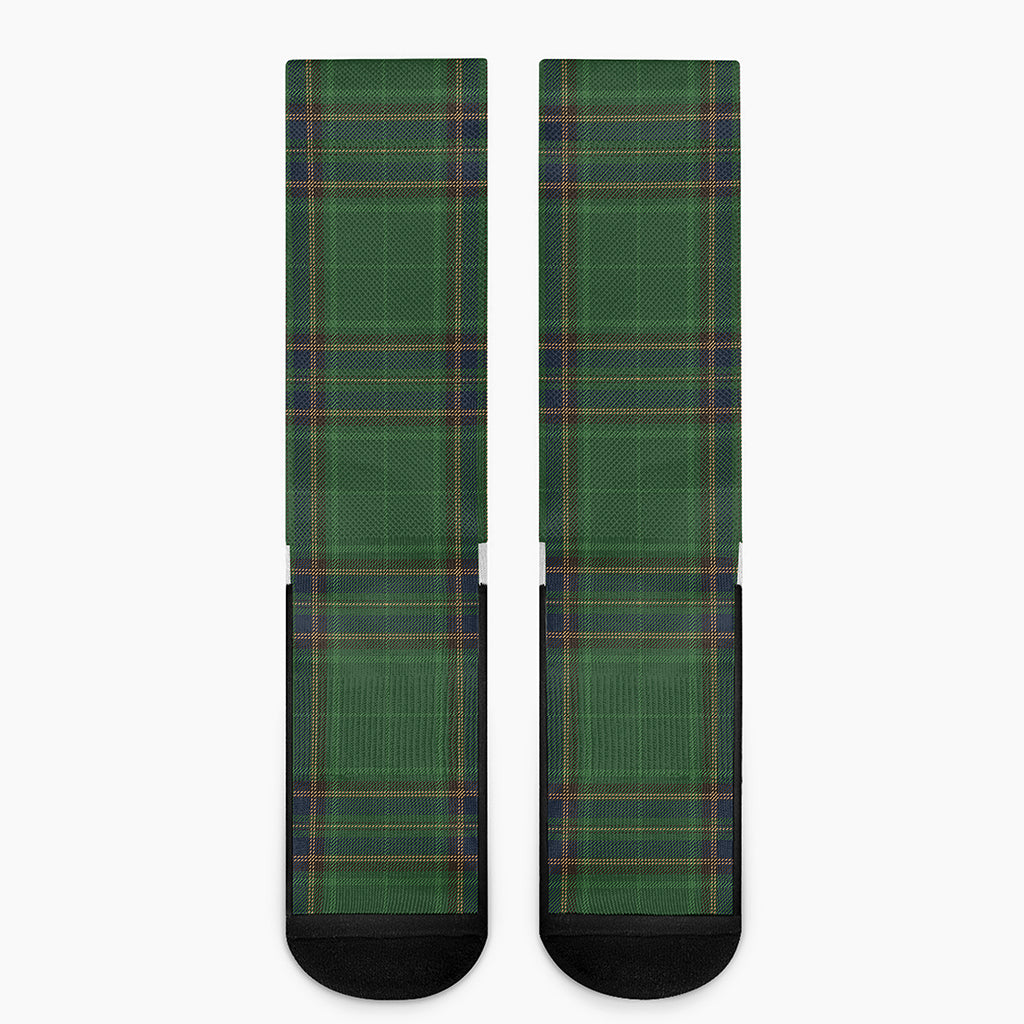 Green And Blue Stewart Tartan Print Crew Socks