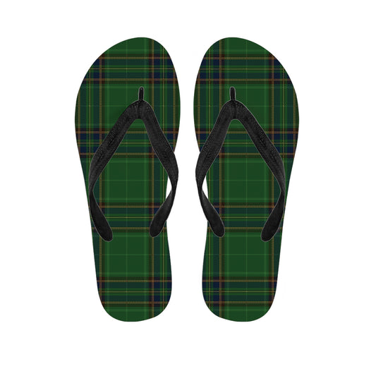 Green And Blue Stewart Tartan Print Flip Flops