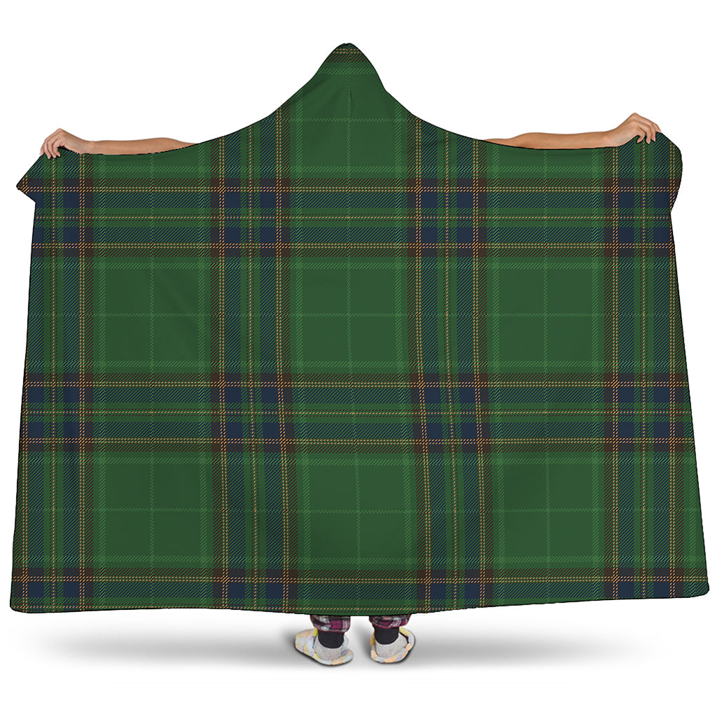 Green And Blue Stewart Tartan Print Hooded Blanket
