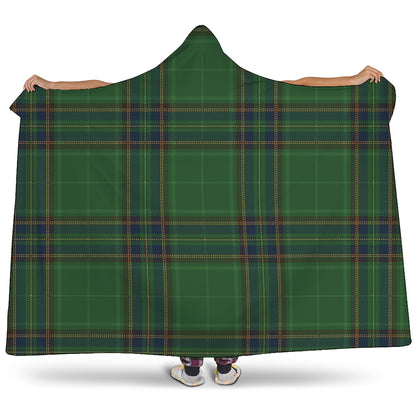 Green And Blue Stewart Tartan Print Hooded Blanket