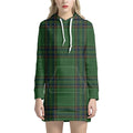 Green And Blue Stewart Tartan Print Pullover Hoodie Dress
