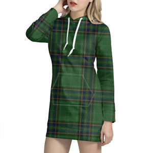 Green And Blue Stewart Tartan Print Hoodie Dress