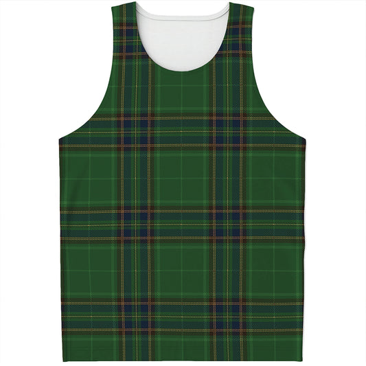 Green And Blue Stewart Tartan Print Men's Tank Top