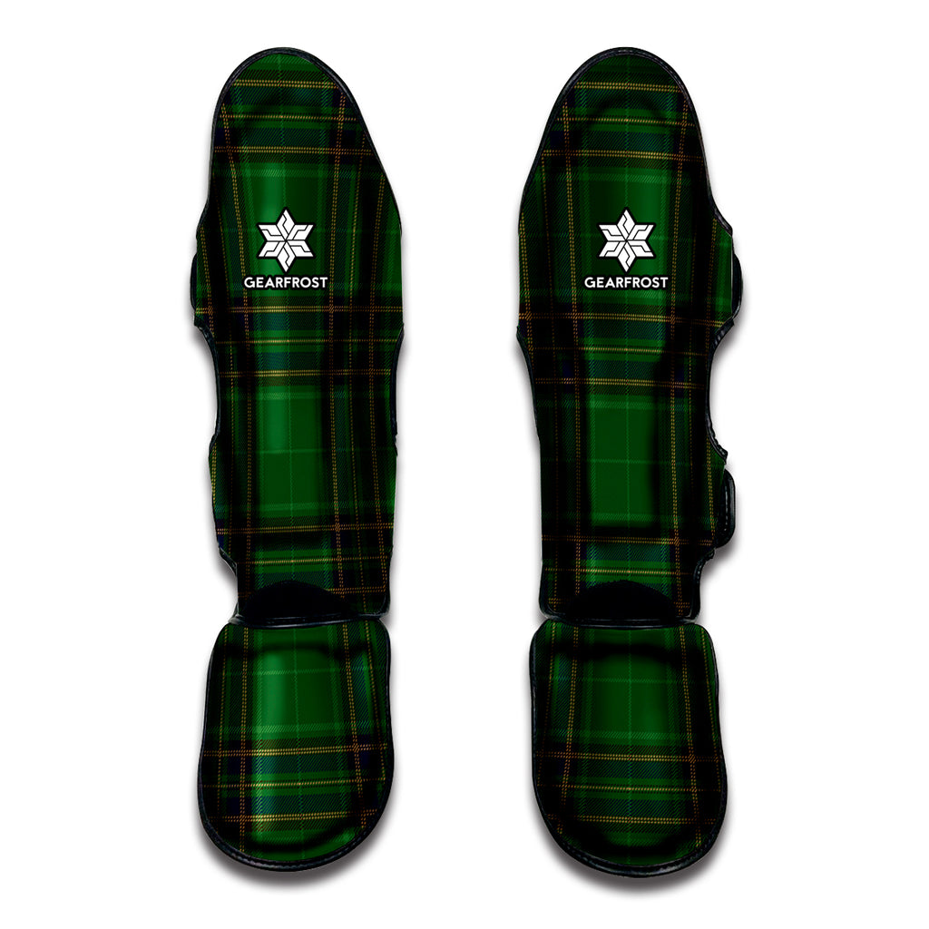 Green And Blue Stewart Tartan Print Muay Thai Shin Guard