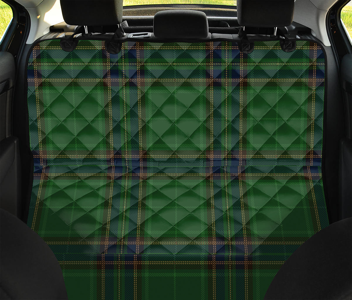 Green And Blue Stewart Tartan Print Pet Car Back Seat Cover