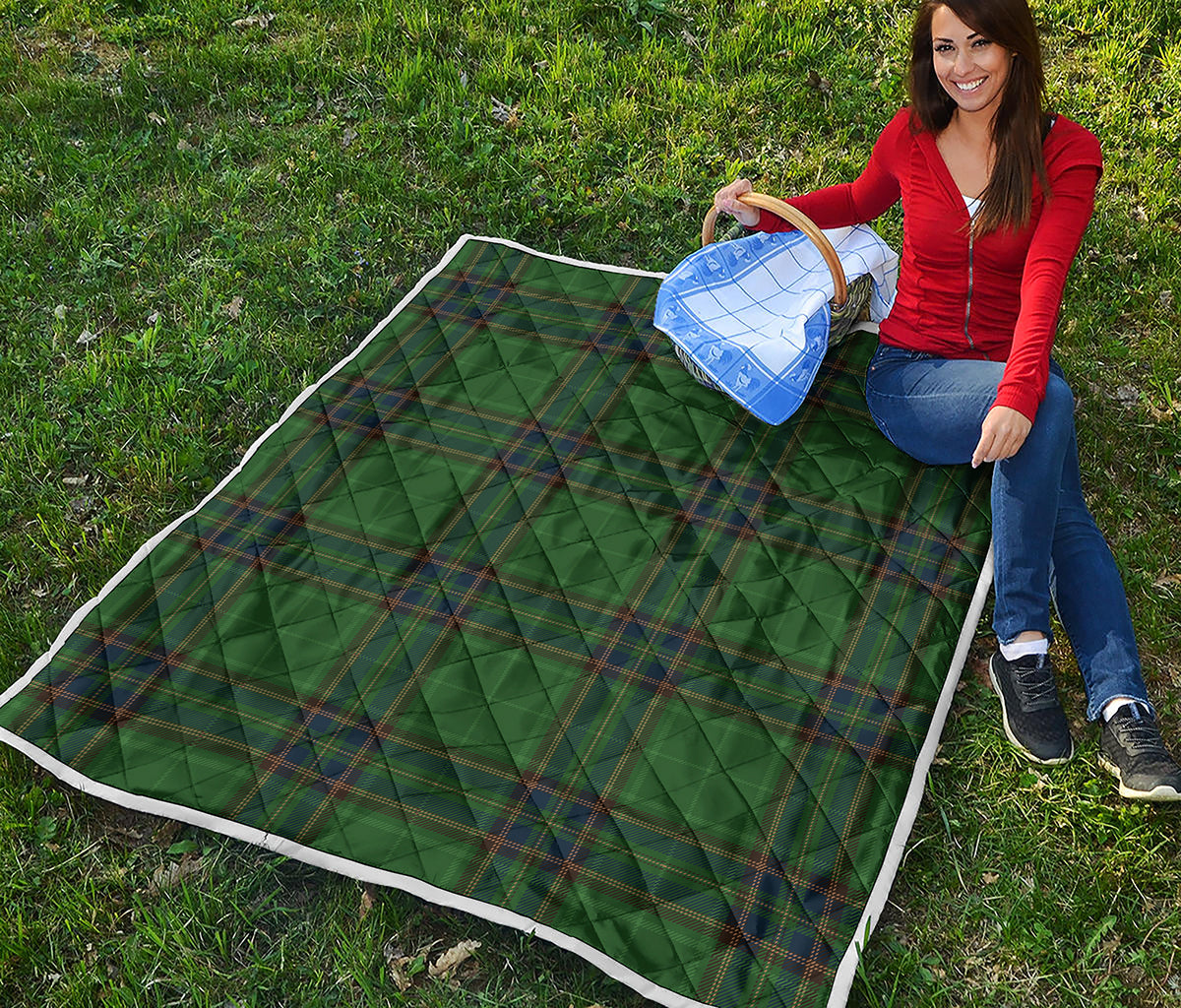 Green And Blue Stewart Tartan Print Quilt
