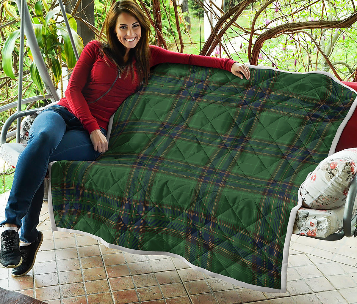 Green And Blue Stewart Tartan Print Quilt