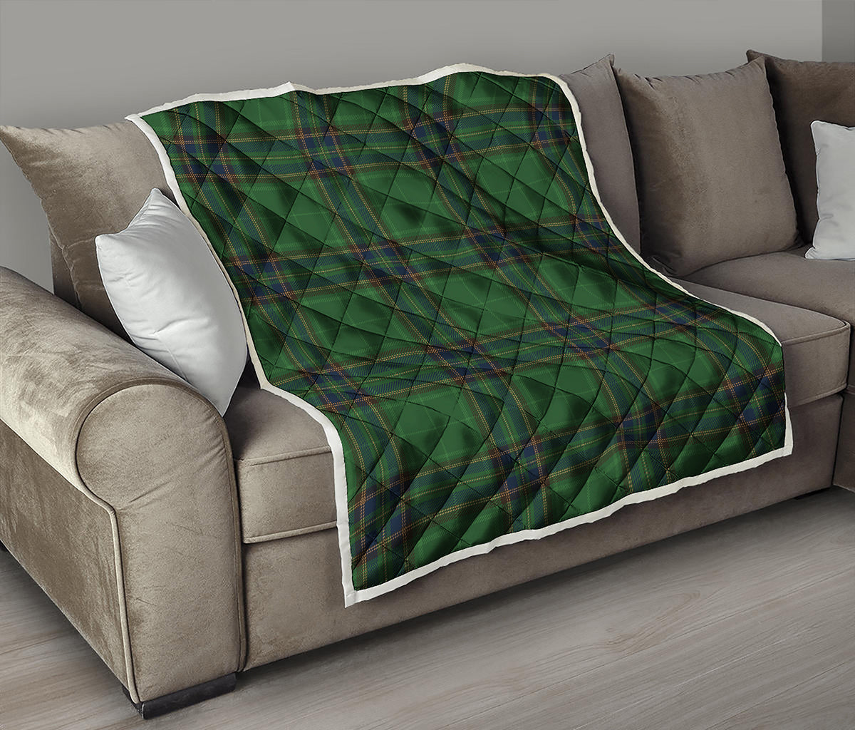 Green And Blue Stewart Tartan Print Quilt