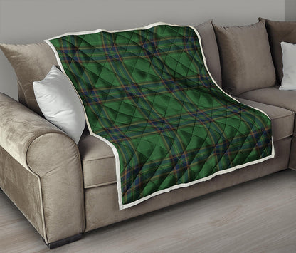 Green And Blue Stewart Tartan Print Quilt