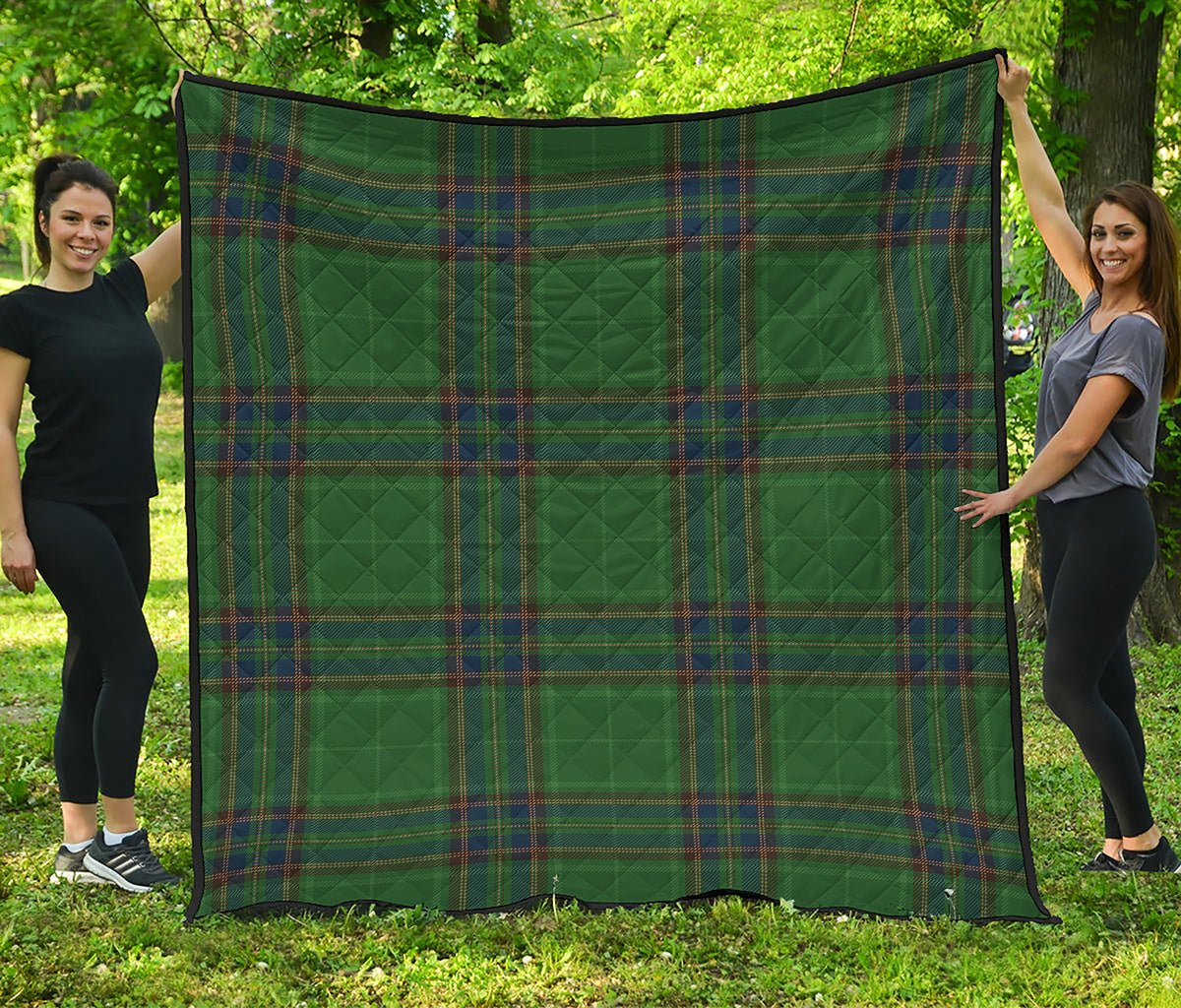 Green And Blue Stewart Tartan Print Quilt