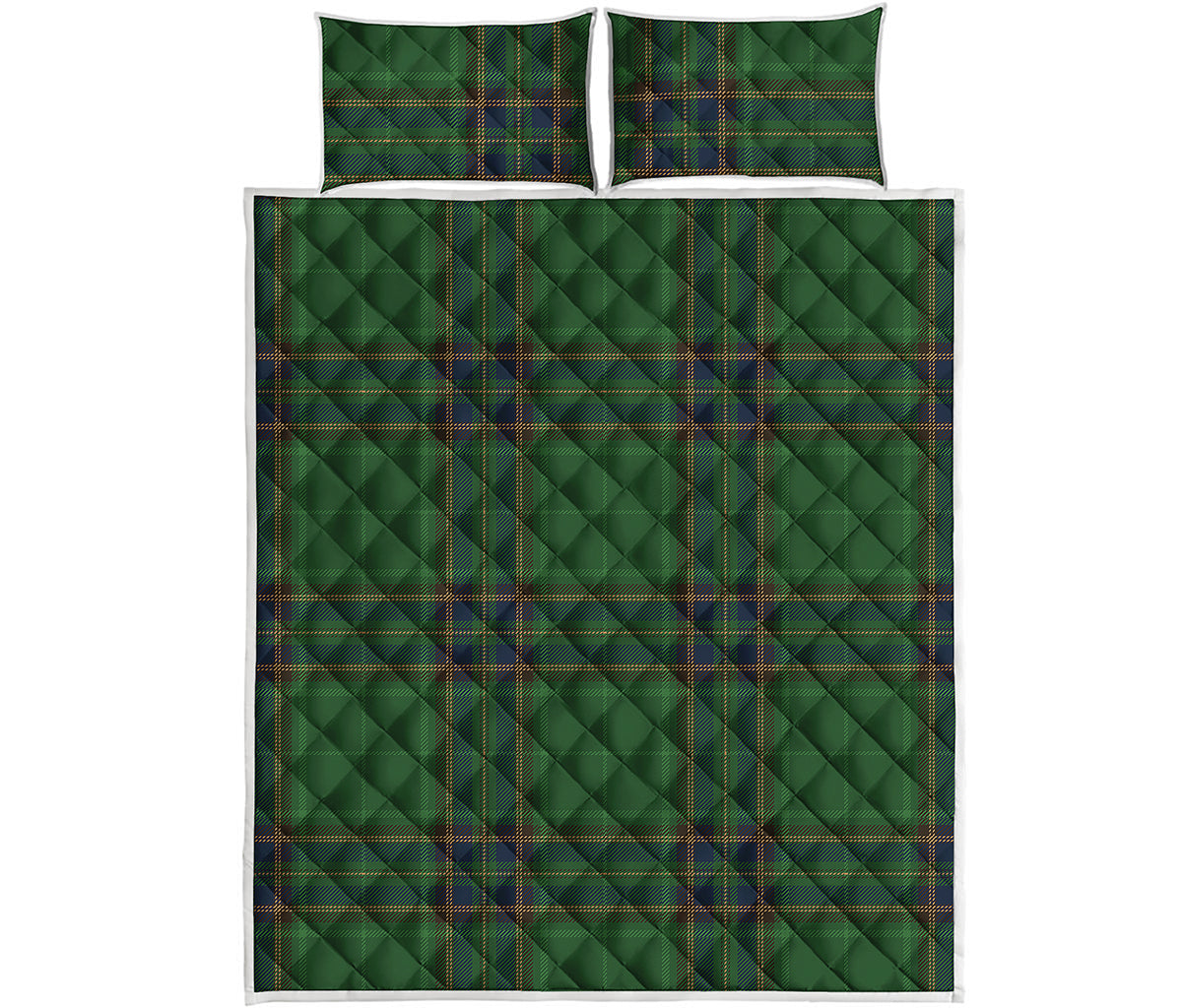 Green And Blue Stewart Tartan Print Quilt Bed Set