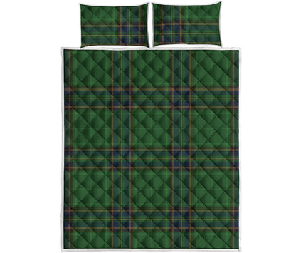 Green And Blue Stewart Tartan Print Quilt Bed Set