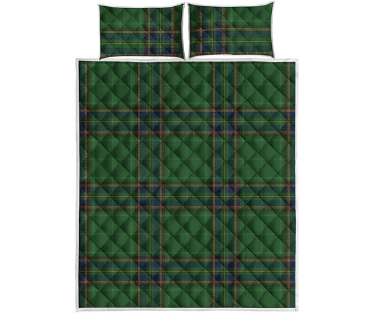 Green And Blue Stewart Tartan Print Quilt Bed Set
