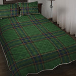 Green And Blue Stewart Tartan Print Quilt Bed Set