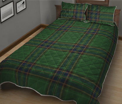 Green And Blue Stewart Tartan Print Quilt Bed Set