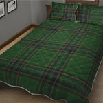 Green And Blue Stewart Tartan Print Quilt Bed Set