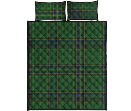 Green And Blue Stewart Tartan Print Quilt Bed Set