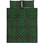 Green And Blue Stewart Tartan Print Quilt Bed Set