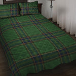Green And Blue Stewart Tartan Print Quilt Bed Set