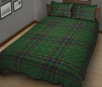 Green And Blue Stewart Tartan Print Quilt Bed Set