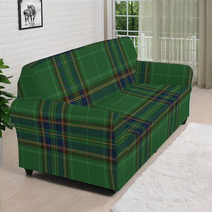 Green And Blue Stewart Tartan Print Sofa Cover