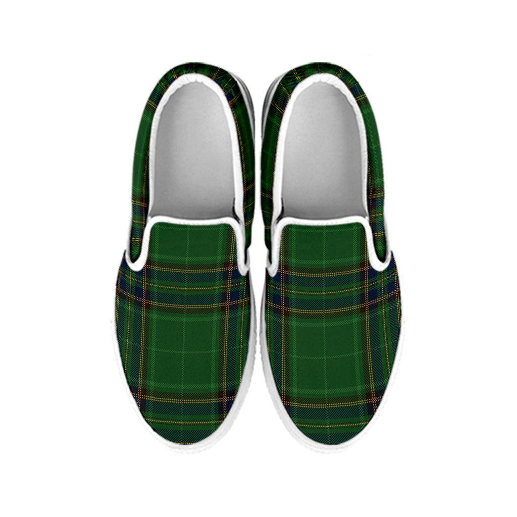 Green And Blue Stewart Tartan Print White Slip On Shoes