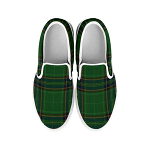 Green And Blue Stewart Tartan Print White Slip On Shoes