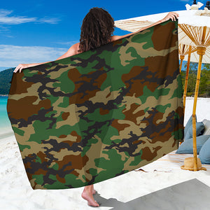 Green And Brown Camouflage Print Beach Sarong Wrap