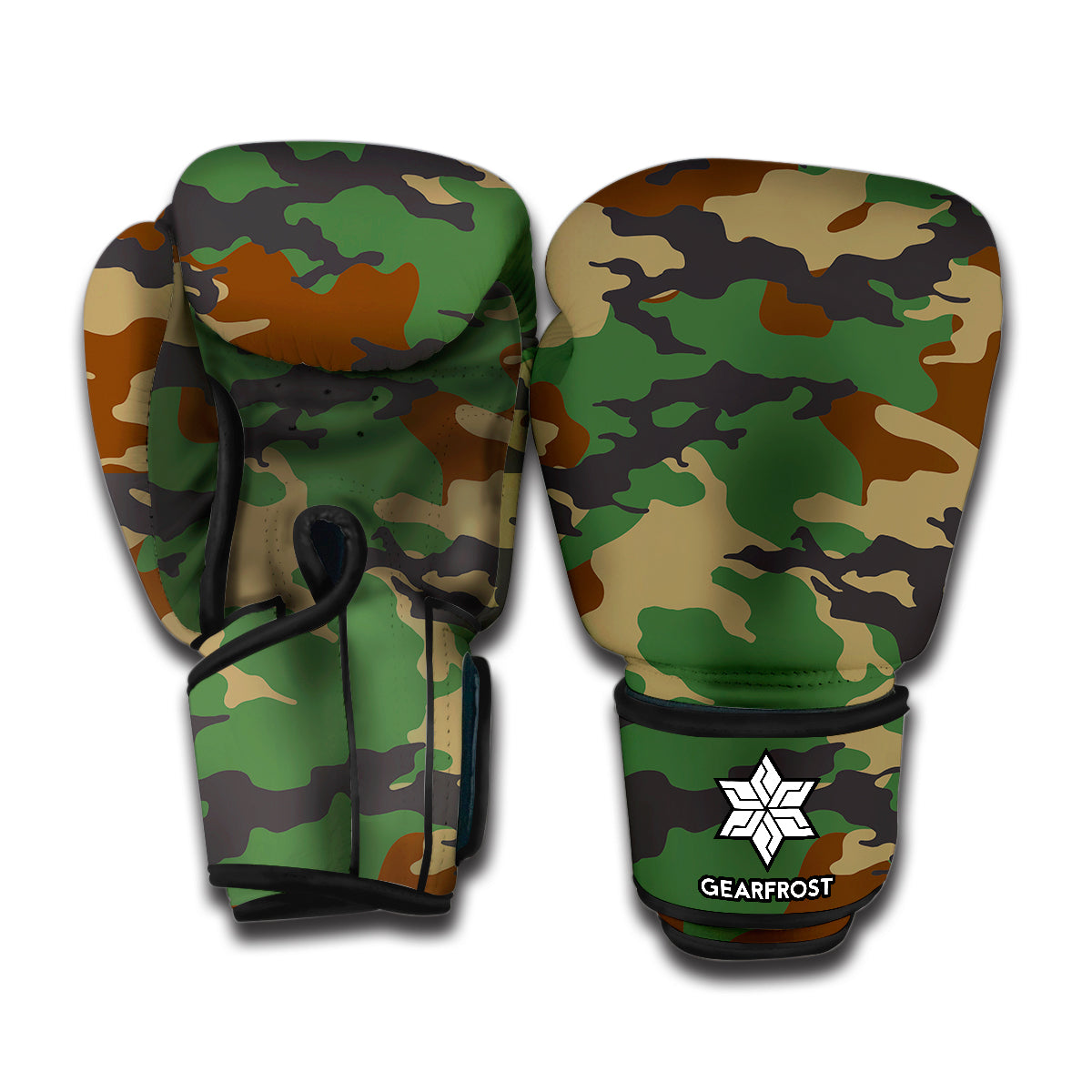 Green And Brown Camouflage Print Boxing Gloves