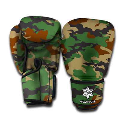 Green And Brown Camouflage Print Boxing Gloves