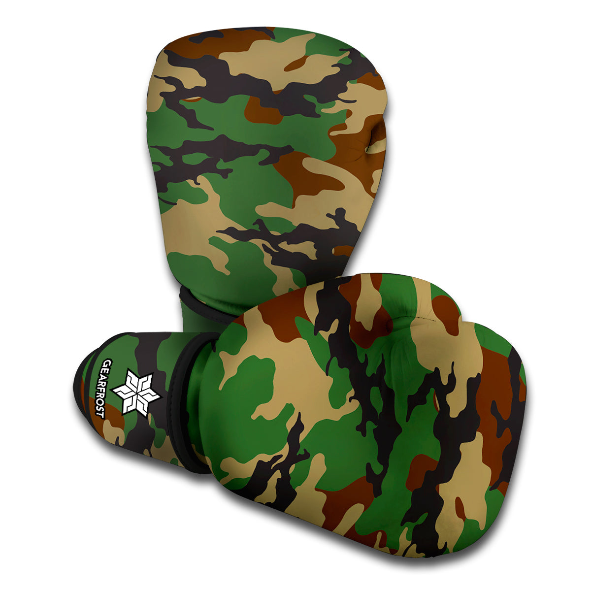 Green And Brown Camouflage Print Boxing Gloves
