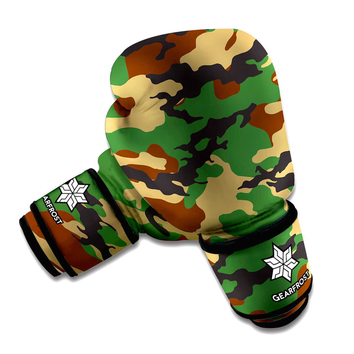 Green And Brown Camouflage Print Boxing Gloves