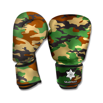 Green And Brown Camouflage Print Boxing Gloves