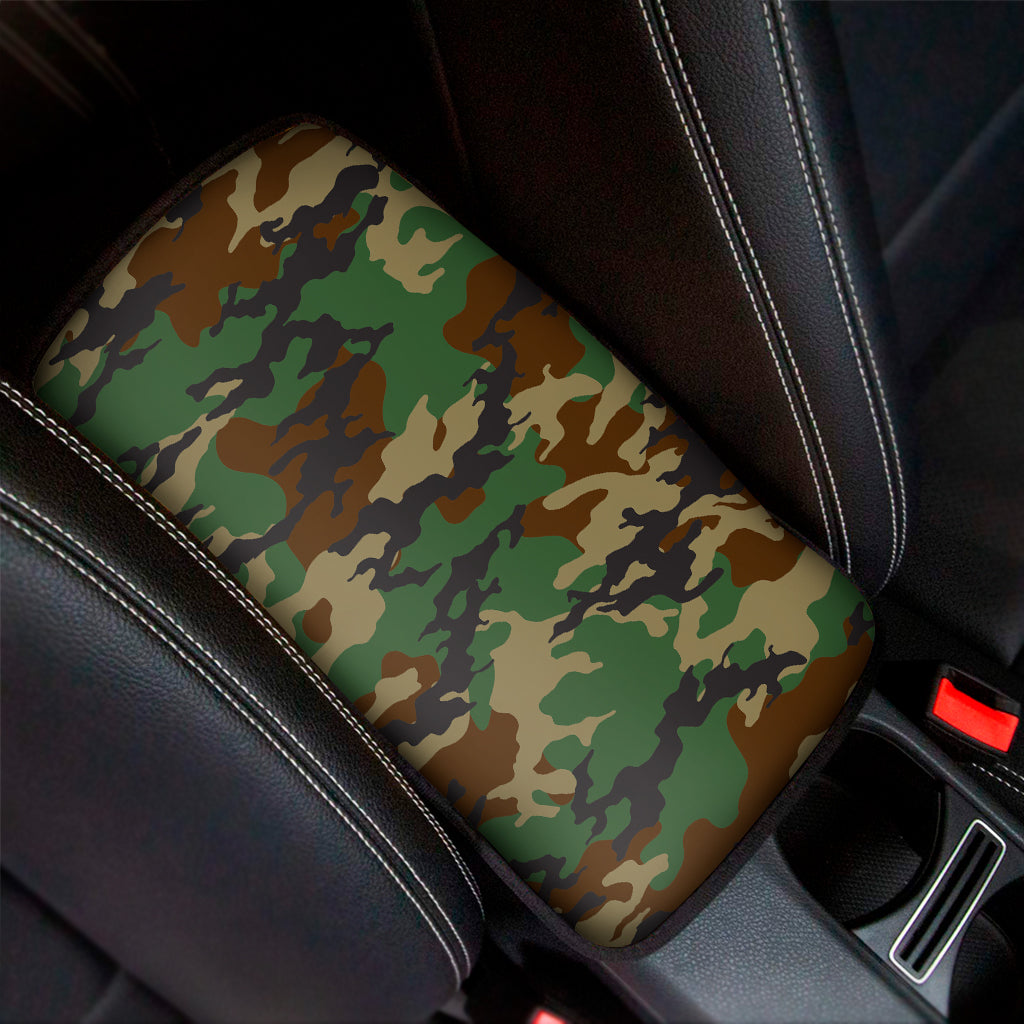 Green And Brown Camouflage Print Car Center Console Cover