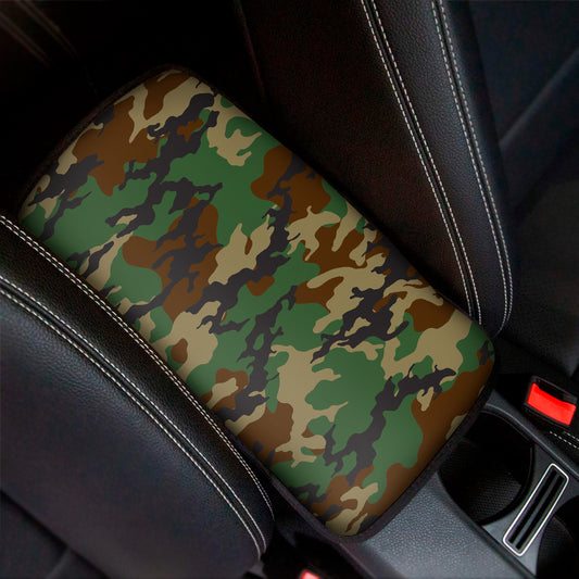 Green And Brown Camouflage Print Car Center Console Cover