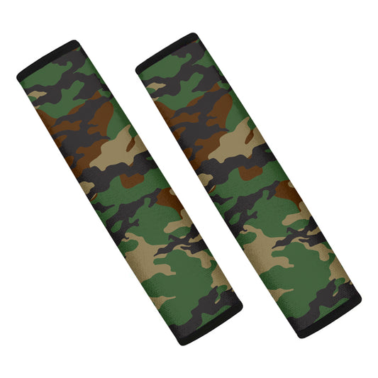 Green And Brown Camouflage Print Car Seat Belt Covers