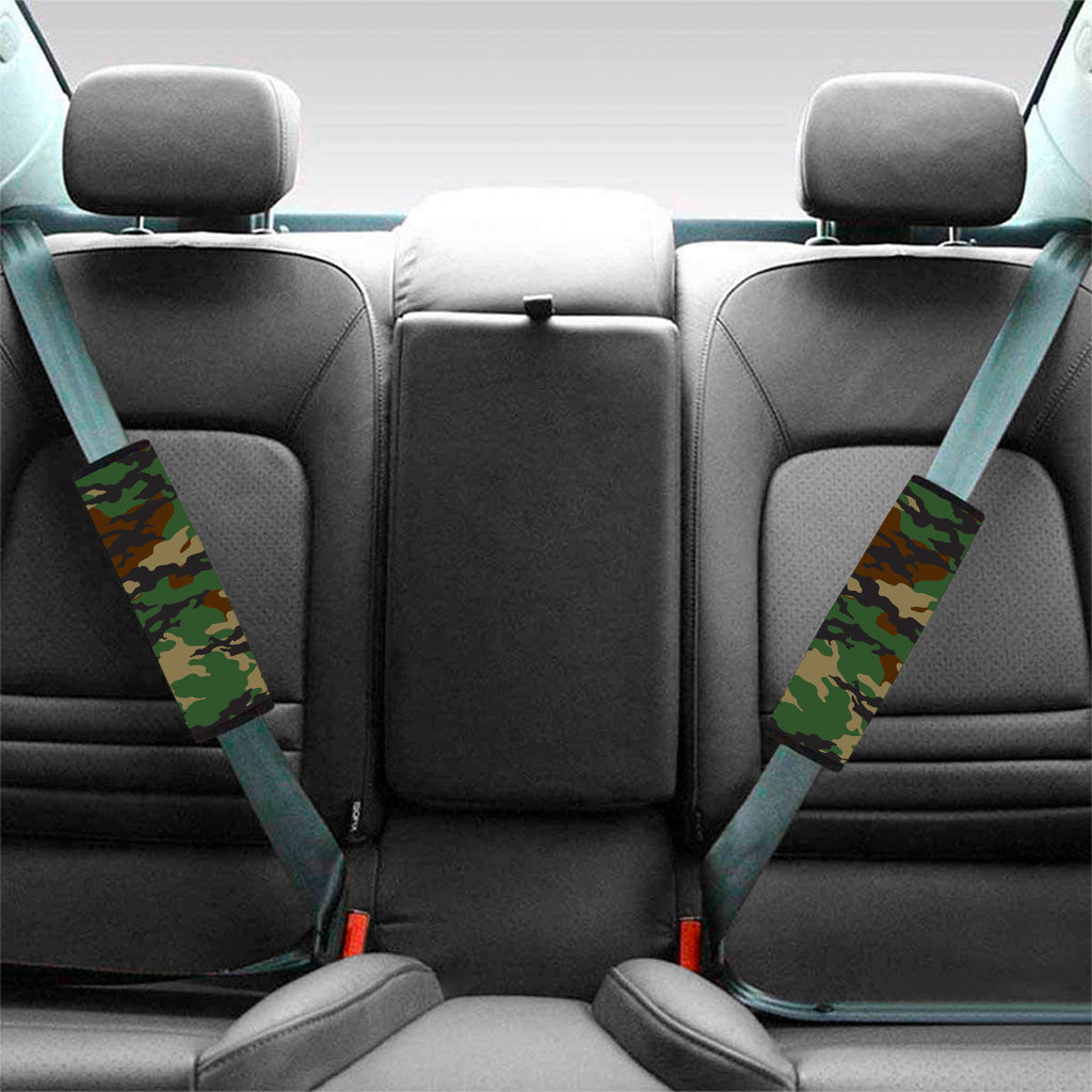 Green And Brown Camouflage Print Car Seat Belt Covers