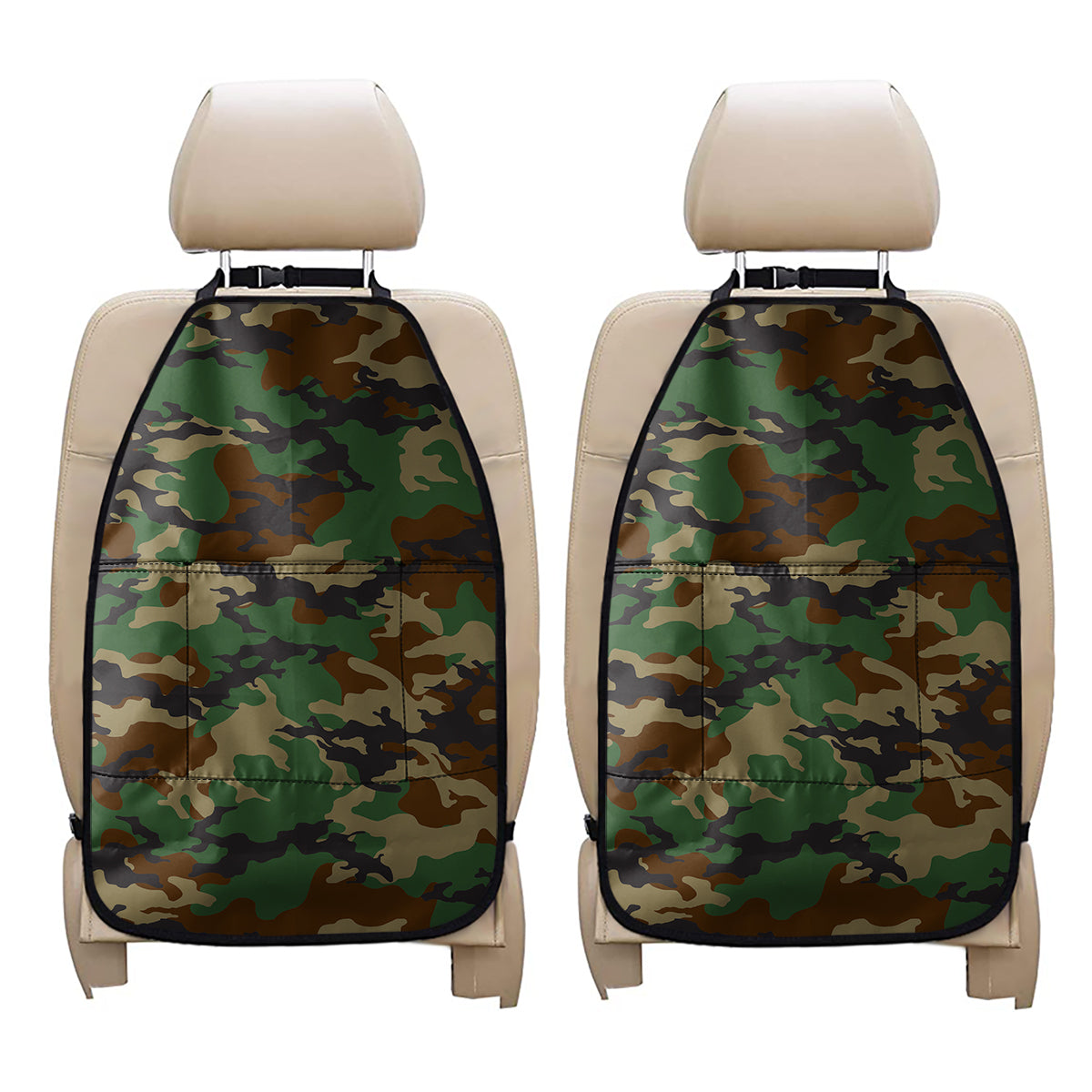 Green And Brown Camouflage Print Car Seat Organizers