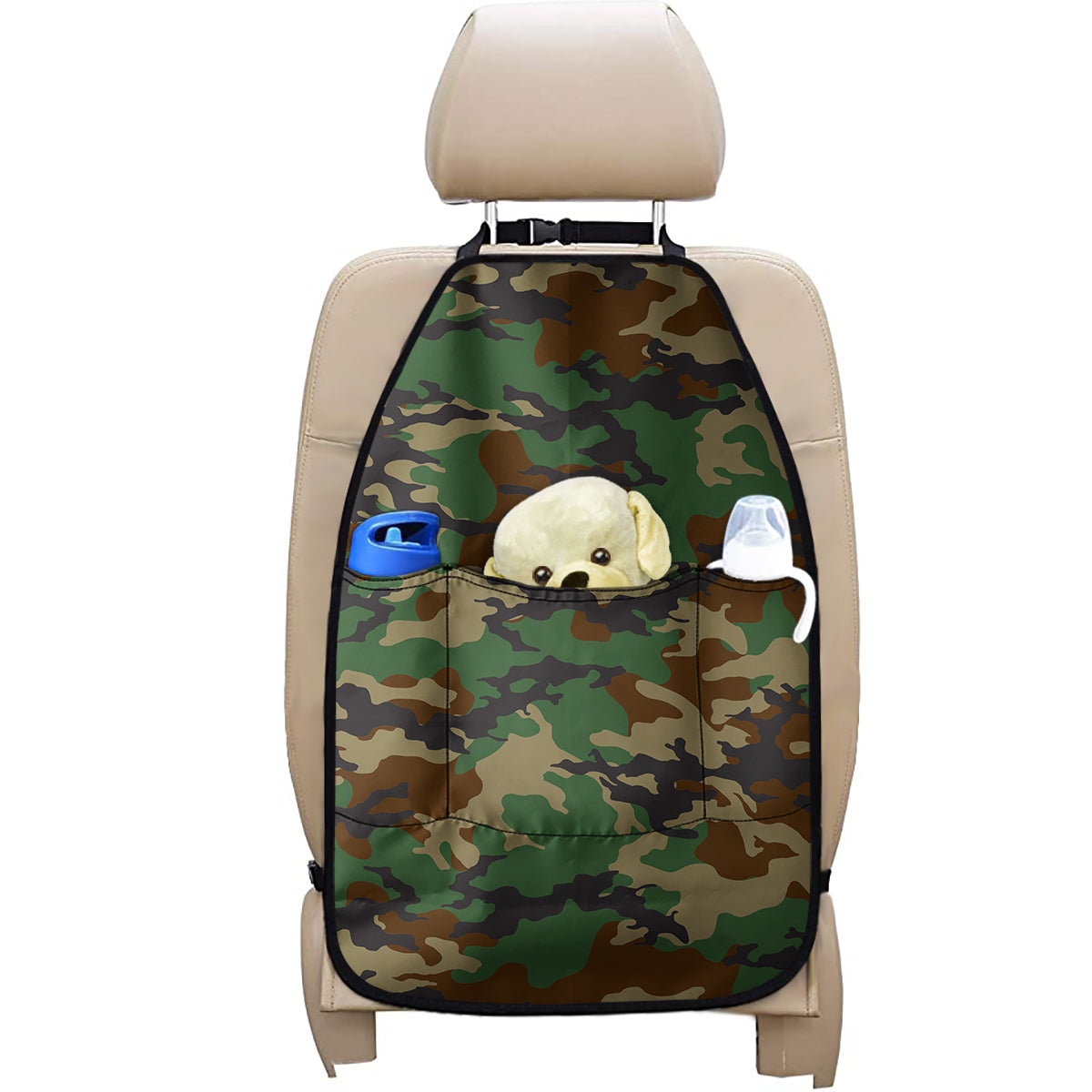 Green And Brown Camouflage Print Car Seat Organizers