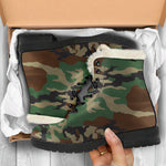 Green And Brown Camouflage Print Comfy Boots GearFrost