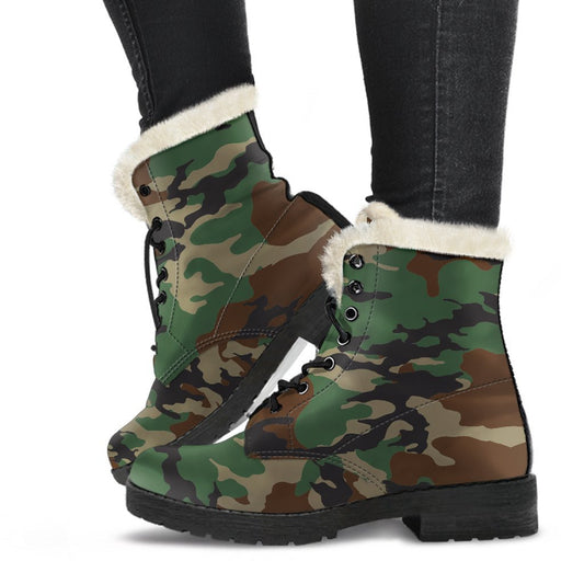 Green And Brown Camouflage Print Comfy Boots GearFrost