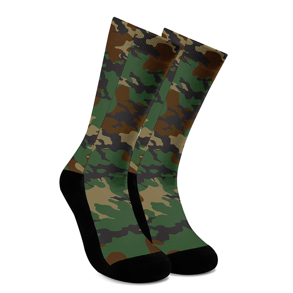 Green And Brown Camouflage Print Crew Socks