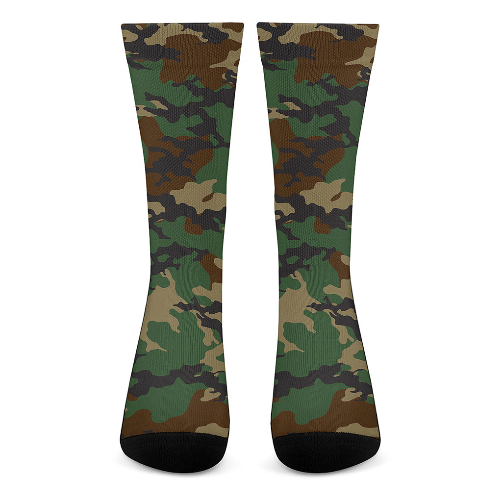 Green And Brown Camouflage Print Crew Socks